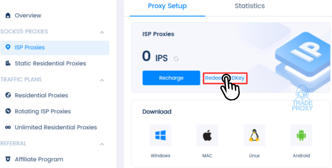 nơi nhập cdkey 922proxy trên website