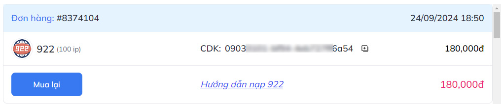 lịch sử mua hàng cdkey 922proxy