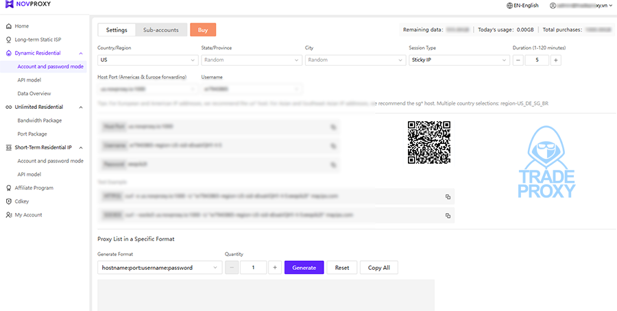 Giao diện website novproxy xoay