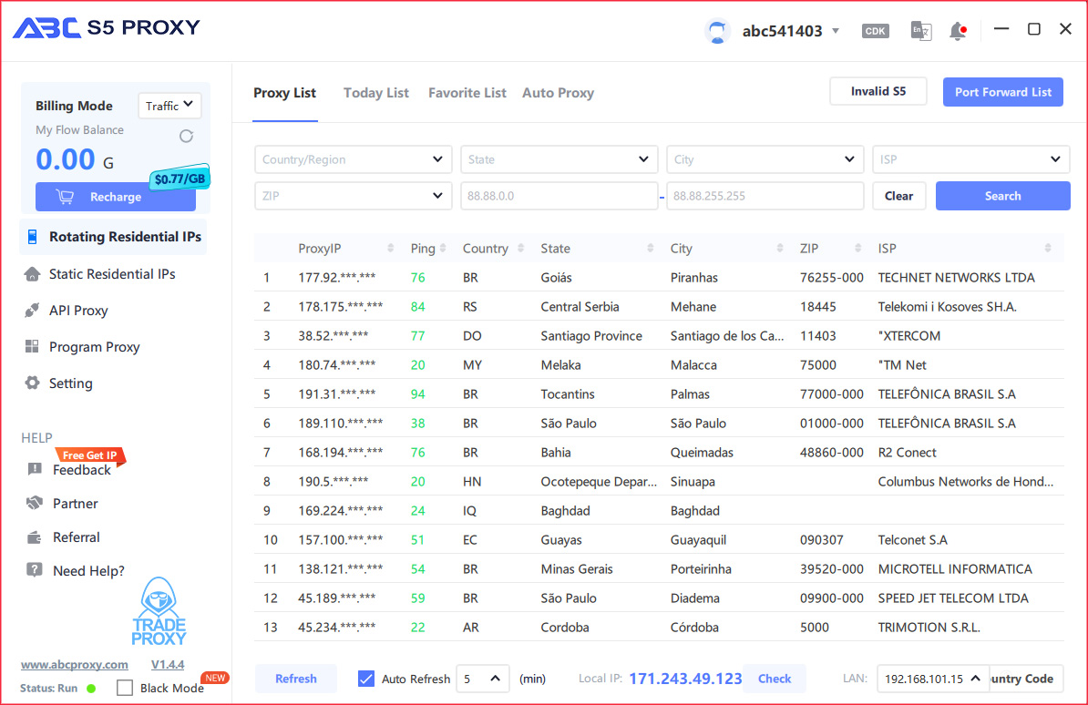 Giao diện abc proxy xoay