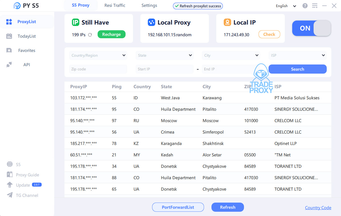 Giao diện phần mềm Pyproxy