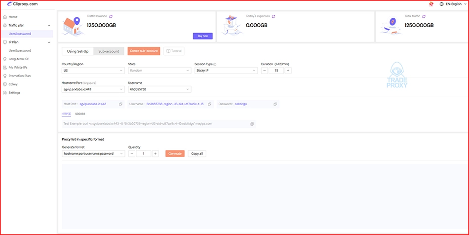 Giao diện website cliproxy xoay