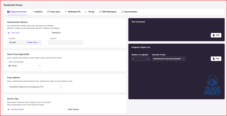 Giao diện novada proxy xoay