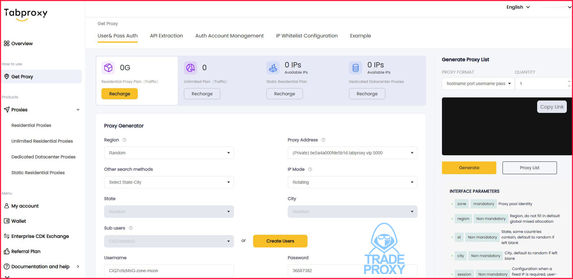 dashboard website tabproxy