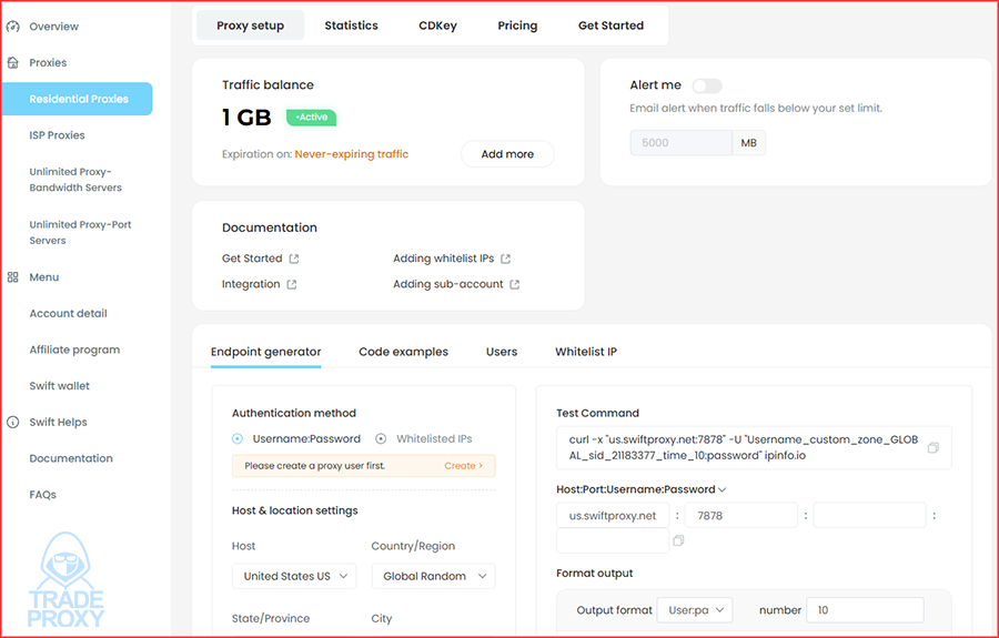 giao diện website swiftproxy